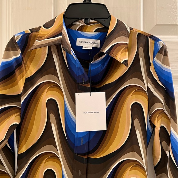 VICTORIA BECKHAM ULTRA FITTED SHIRT PSYCHEDELIC WAVE BLUE - Picture 5 of 9